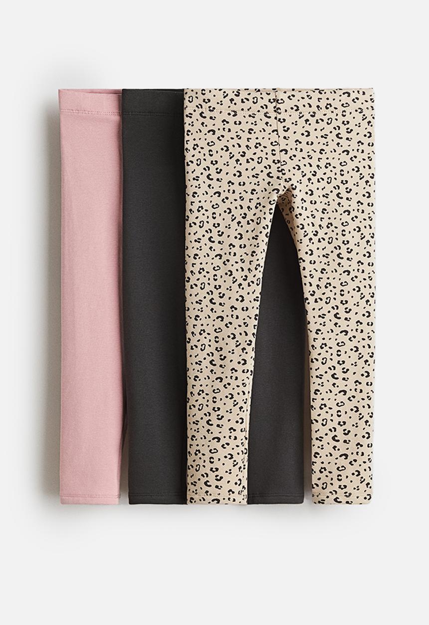 H&M - 3-pack brushed-inside jersey leggings - pink/leopard print