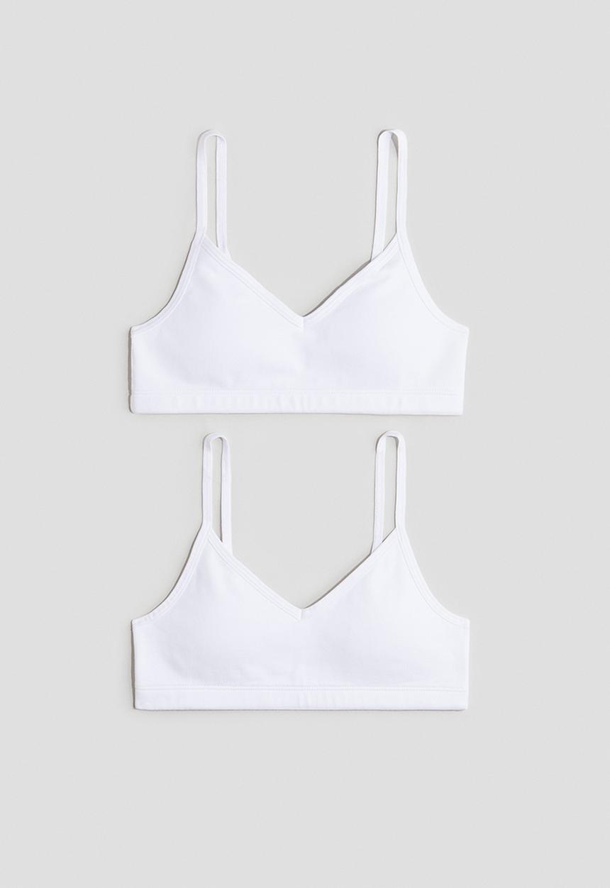 H&M - 2-Pack padded crop tops - white
