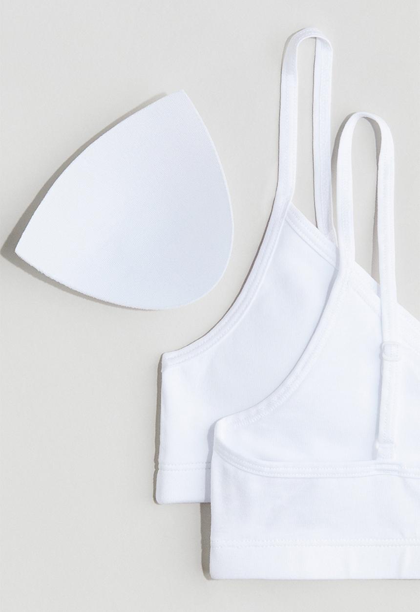 H&M - 2-Pack padded crop tops - white