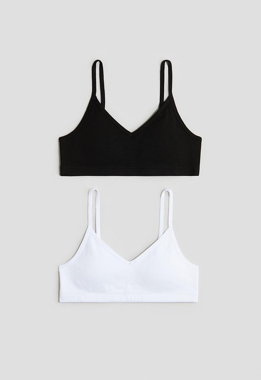 H&M - 2-Pack padded crop tops - black/white