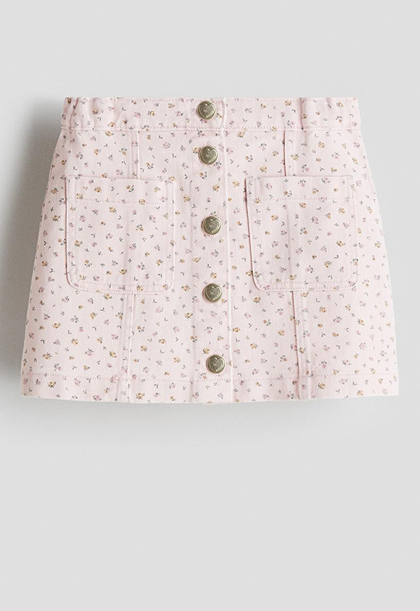 H&M - Cotton twill skirt - light pink/floral 