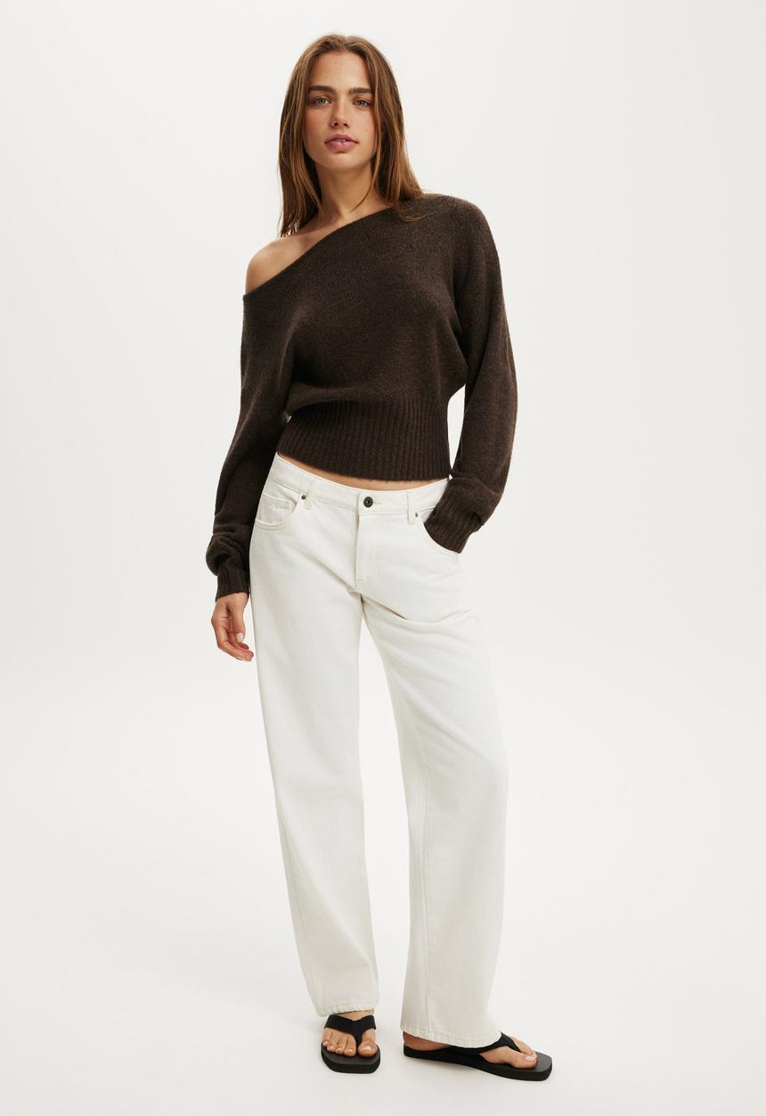 Cotton On - Softest luxe off shoulder knit - dark oak