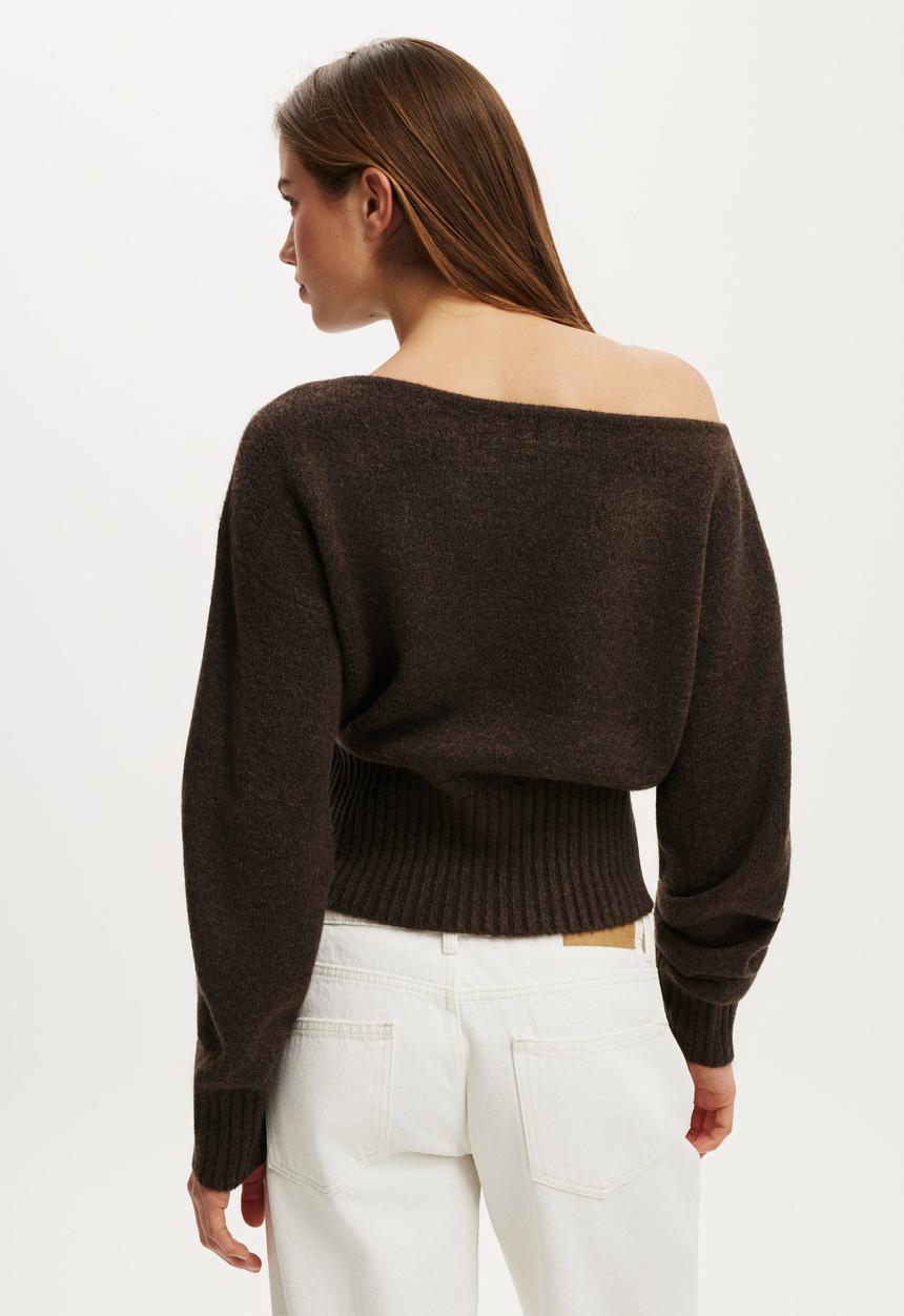 Cotton On - Softest luxe off shoulder knit - dark oak