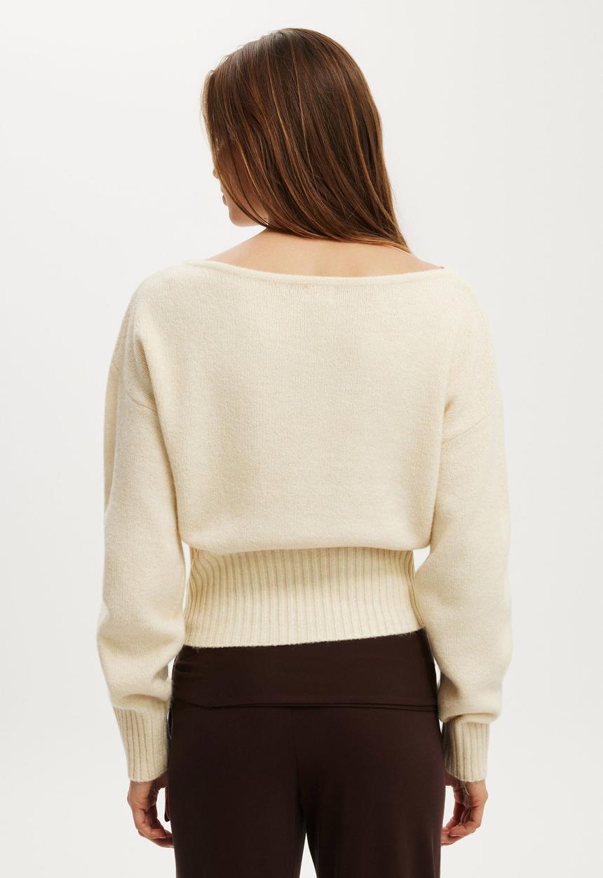 Cotton On - Softest Luxe Off Shoulder Knit - Honey Cream