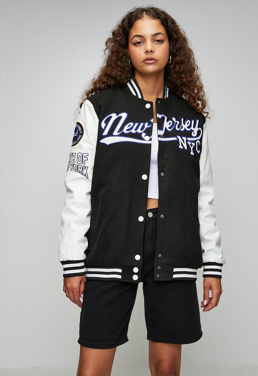 Ladies Over Sized Varsity Jacket - Black / White / Black& White
