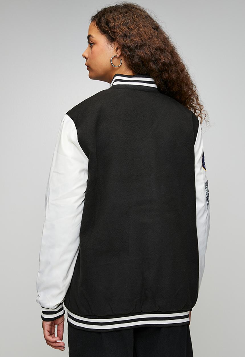 Brave Soul - Ladies Over Sized Varsity Jacket - Black / White / Black& White