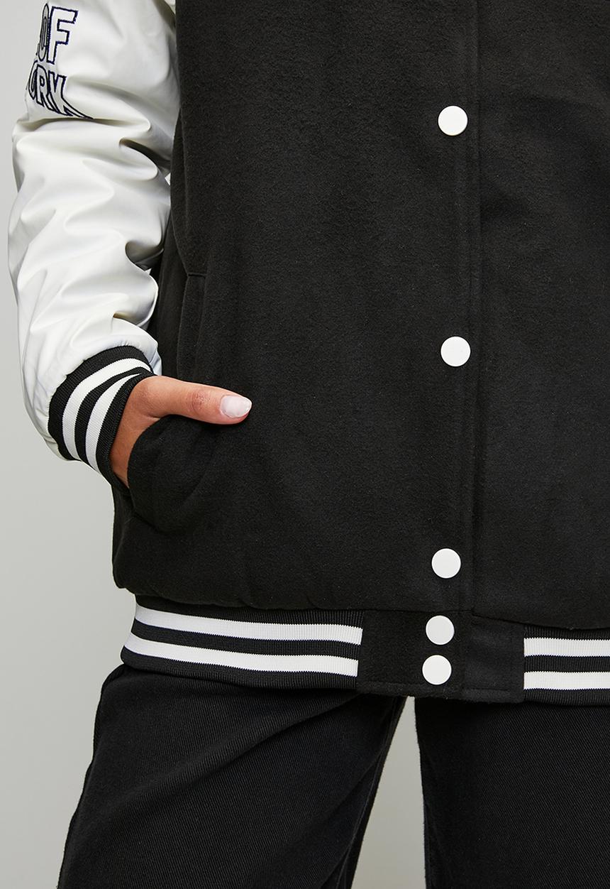 Brave Soul - Ladies Over Sized Varsity Jacket - Black / White / Black& White