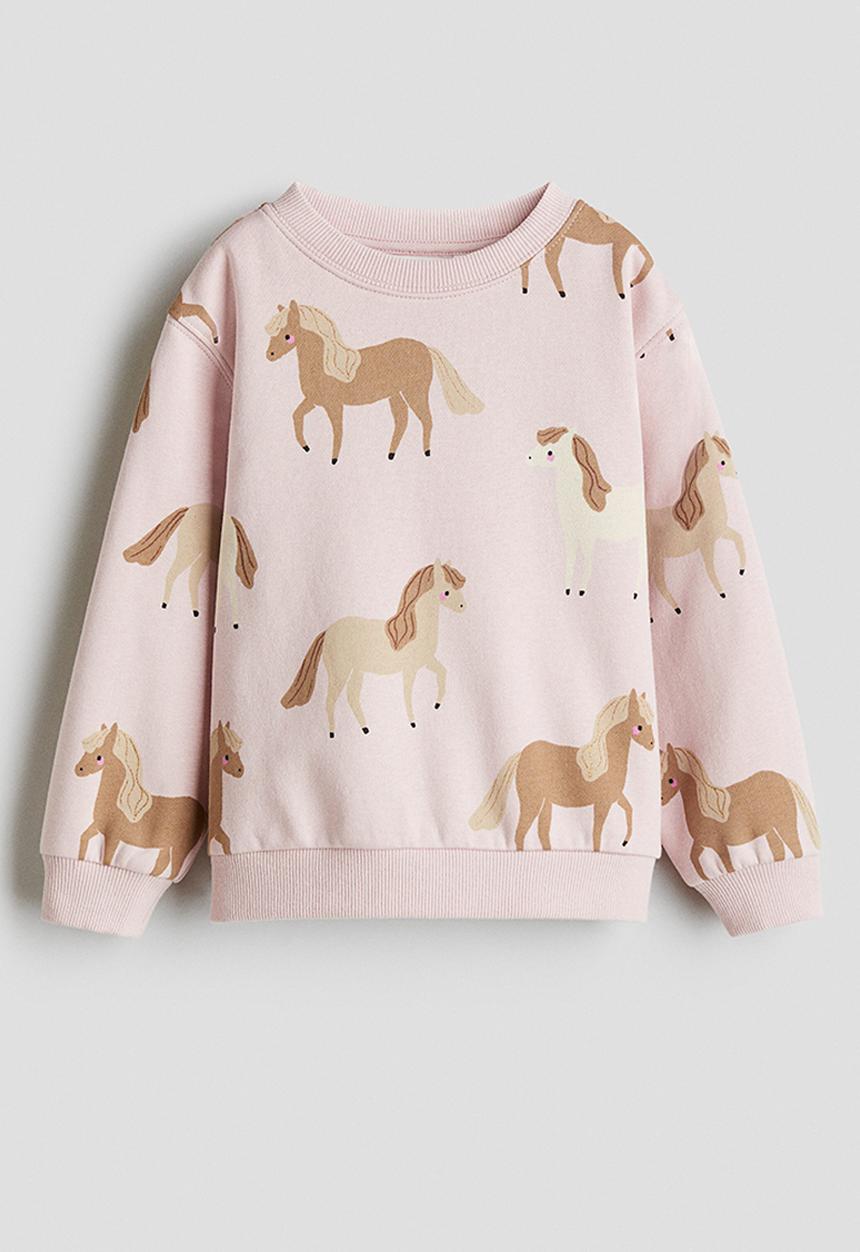 H&M - Printed brushed-inside sweatshirt - light pink/horses 