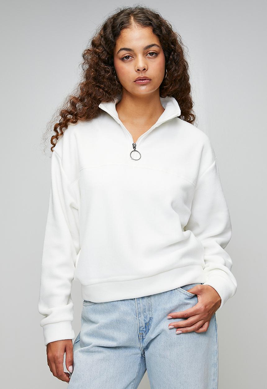 Brave Soul - Ladies Mid Zip Fleece Sweatshirt - Cream