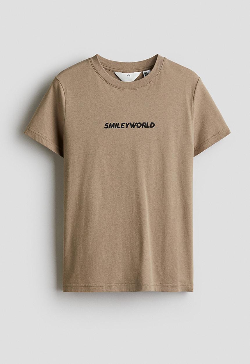 H&M - Printed T-shirt - dark beige/smileyworld®