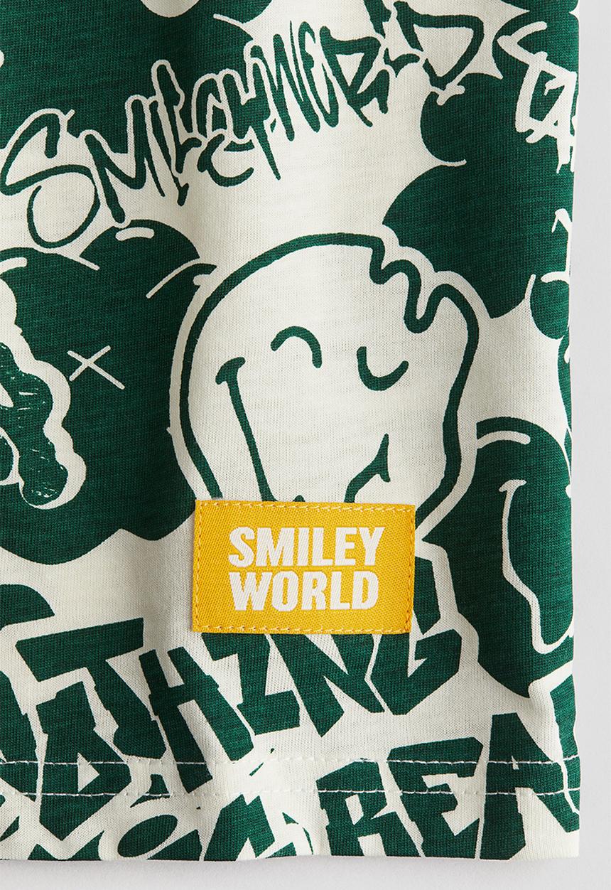 H&M - Printed T-shirt - dark green/smileyworld®