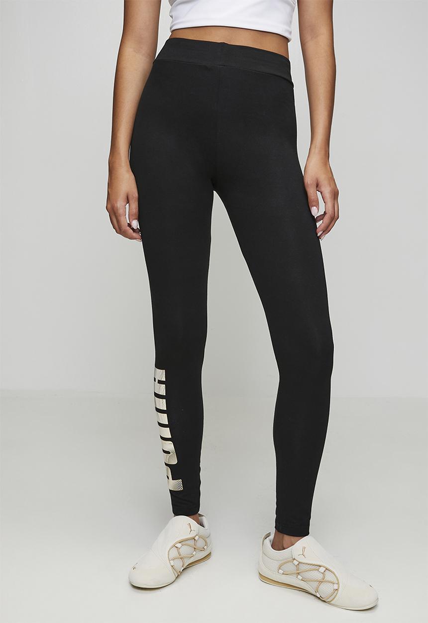 PUMA - Ess Logo Lab Metallic Leggings W Bl - Puma Black-Puma Silver