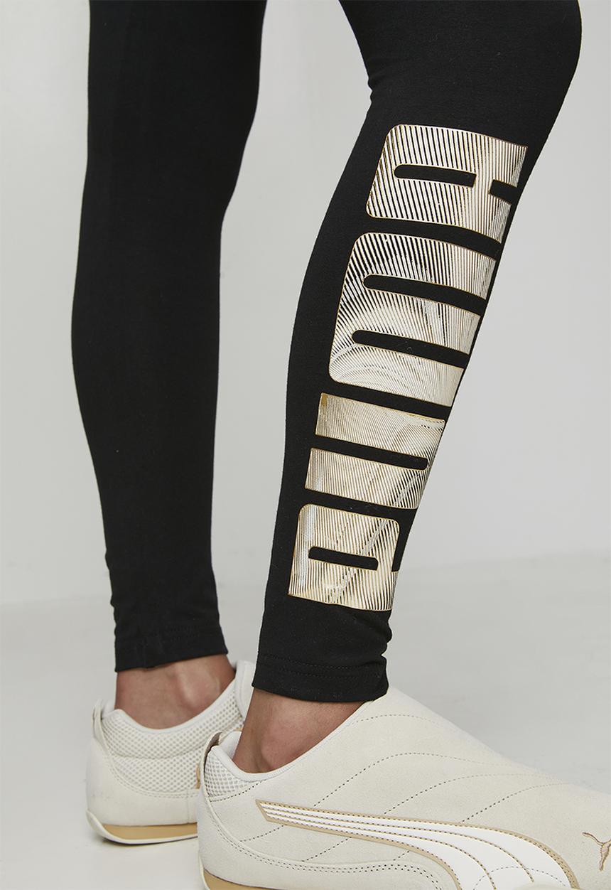Ess Logo Lab Metallic Leggings W Bl - Puma Black-Puma Silver