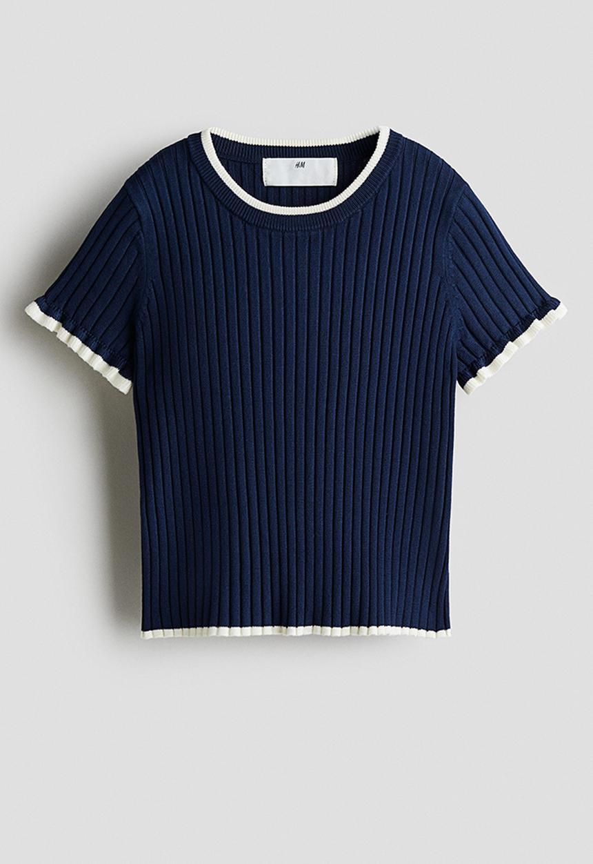 H&M - Rib-knit top - navy blue/white