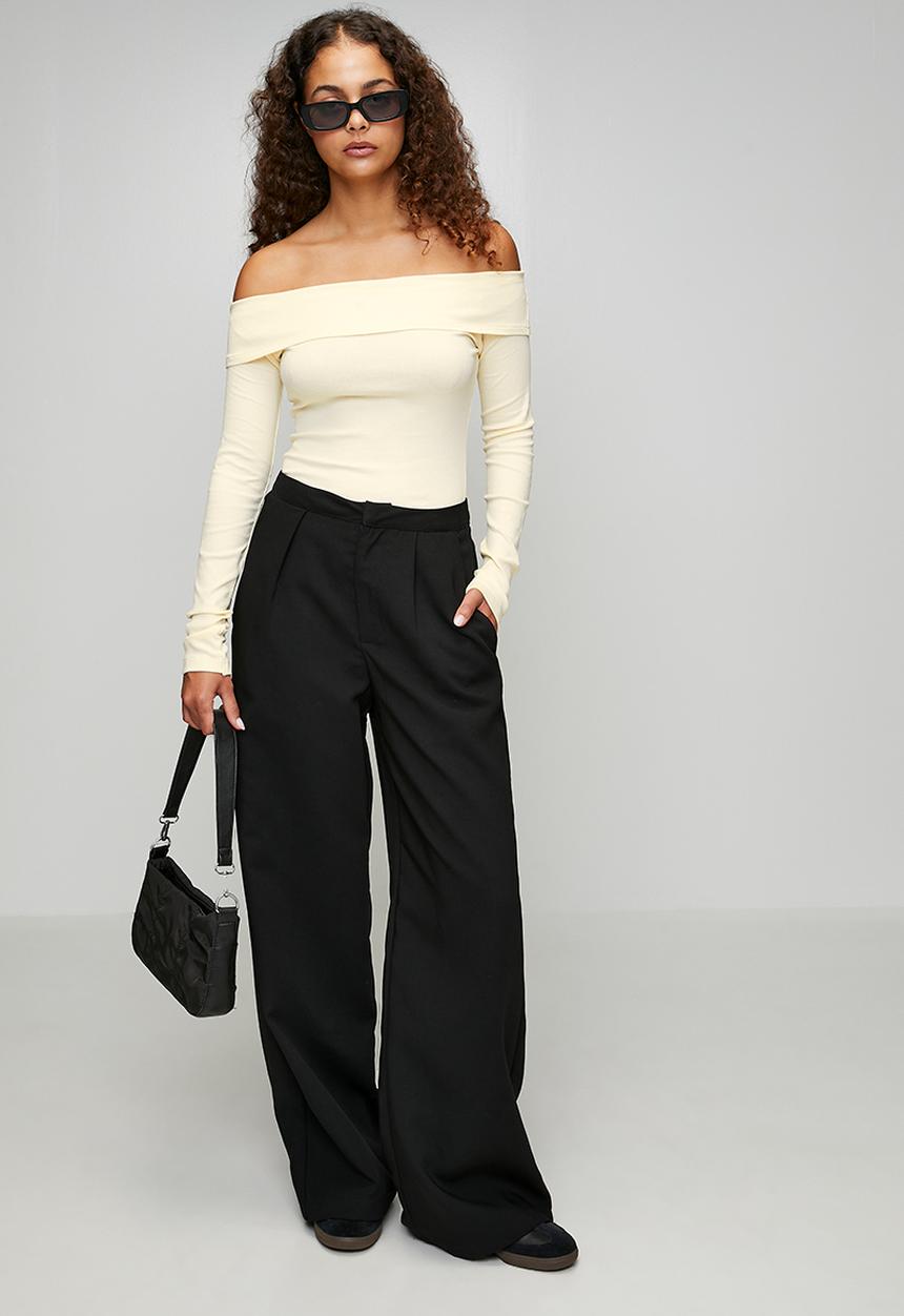 Brave Soul - Ladies Long Sleeve Wide Neck Top - Cream