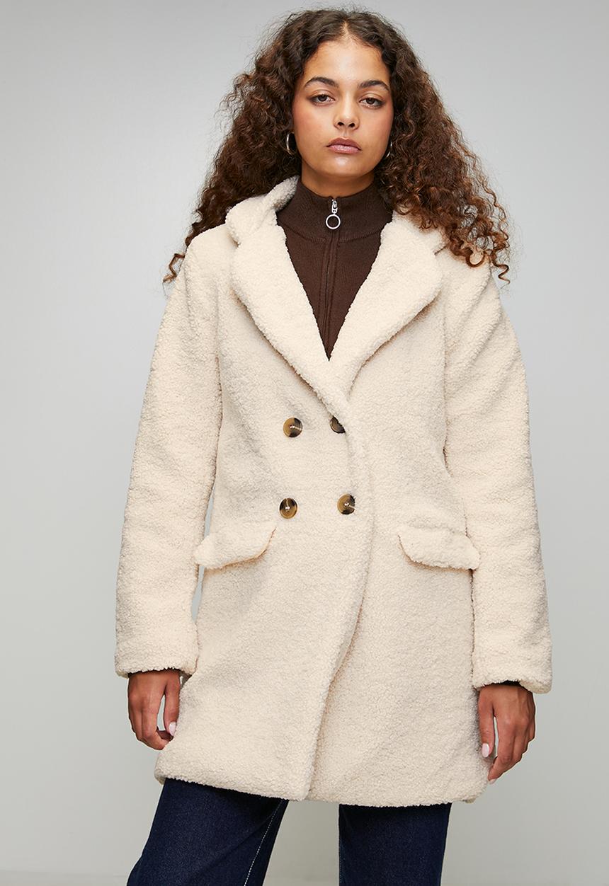 Brave Soul - Ladies Long Length Double Breasted Jacket - Cream