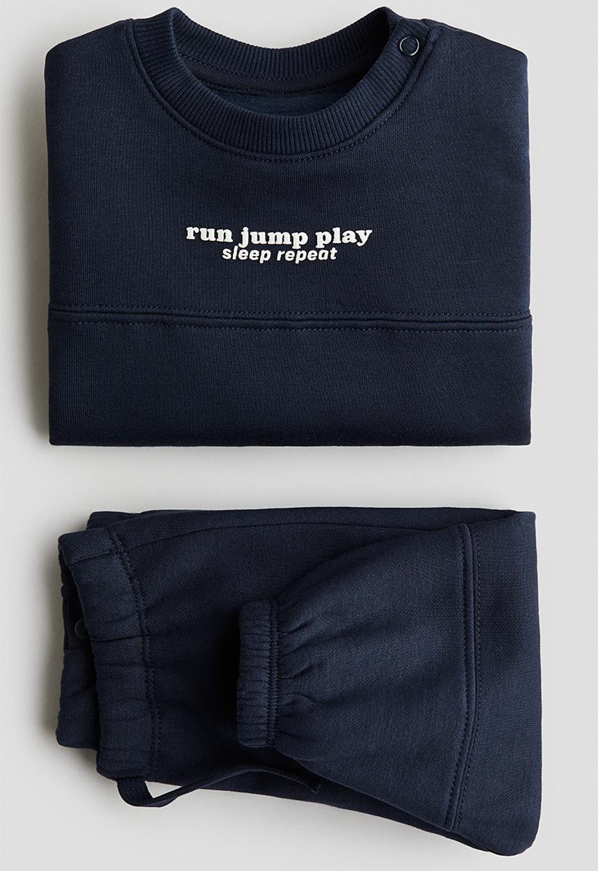 H&M - 2-Piece brushed-inside sweatshirt set - navy blue