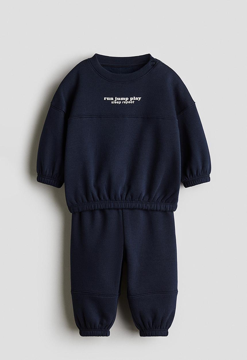 H&M - 2-Piece brushed-inside sweatshirt set - navy blue