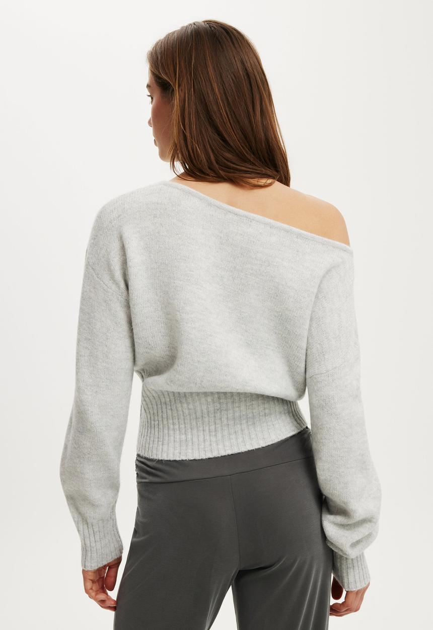 Cotton On - Luxe Slouch Off Shoulder Knit - Grey Marle