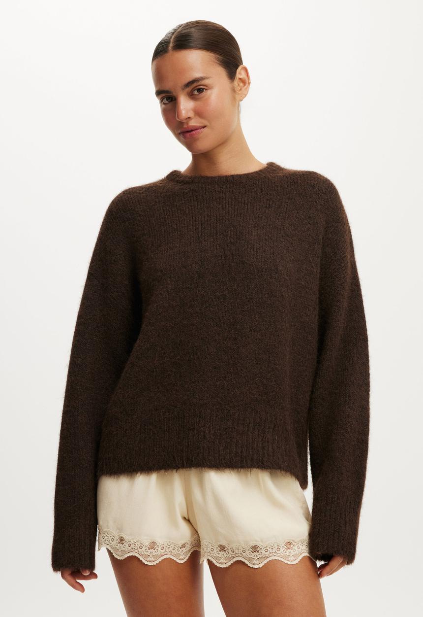 Cotton On - Luxe Crew Neck Sweater - Dreamy Dark Oak
