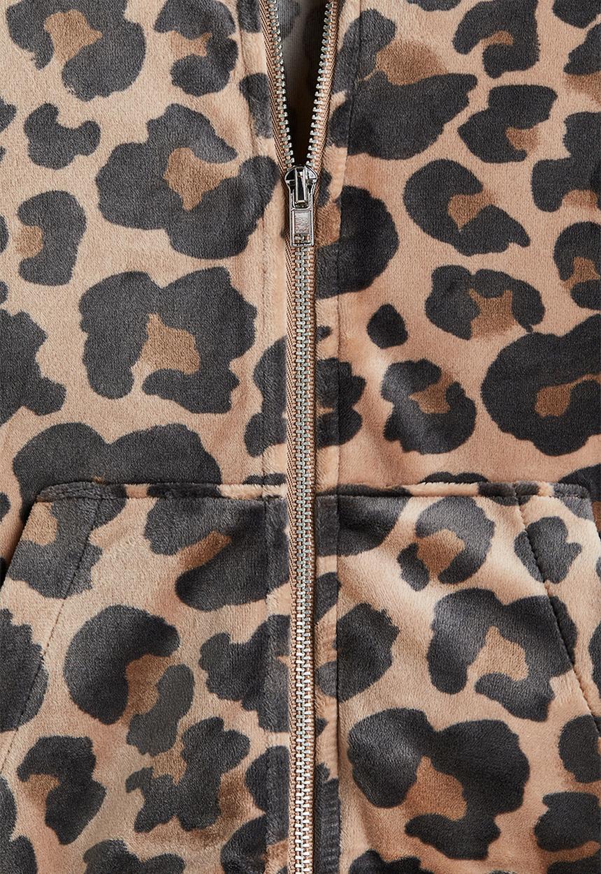 H&M - Velour zip-through hoodie - beige/leopard print