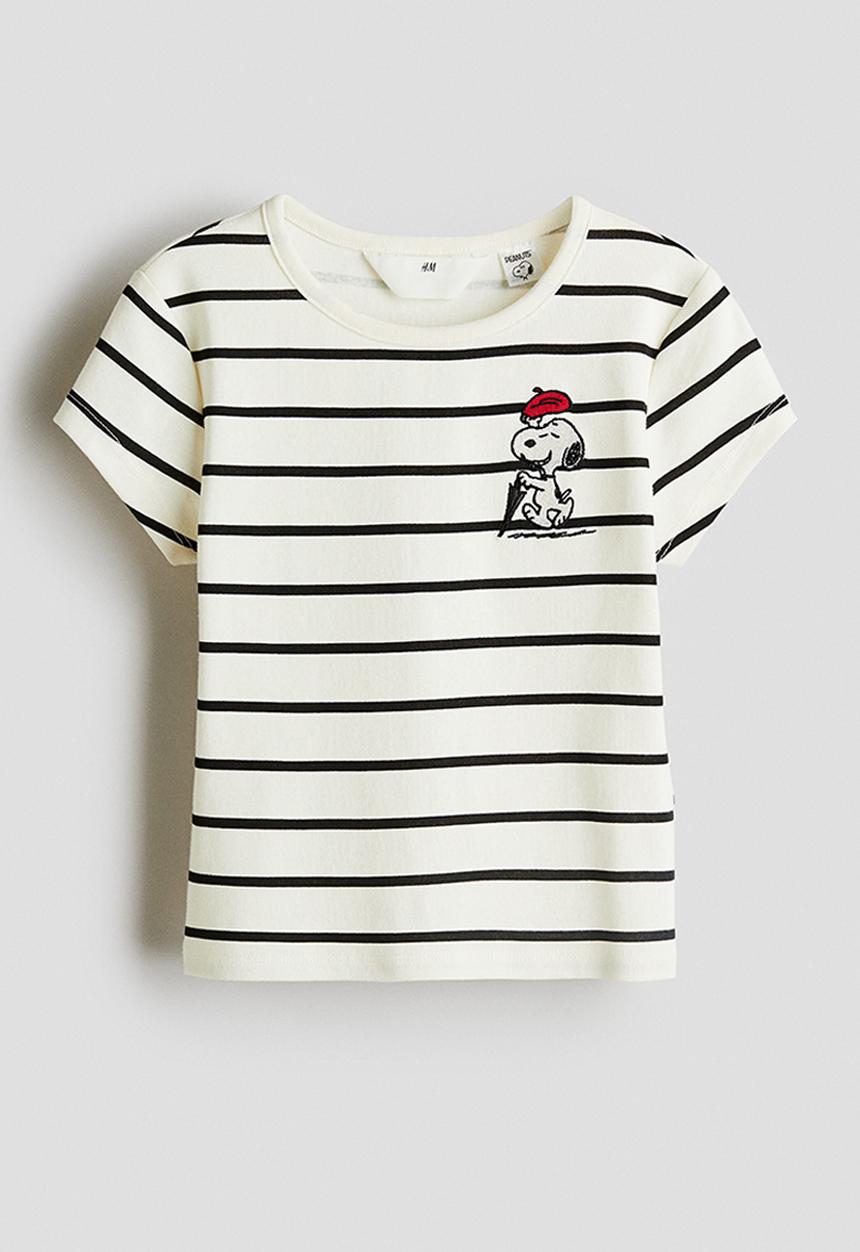 H&M - Embroidery-detail top - white/snoopy 