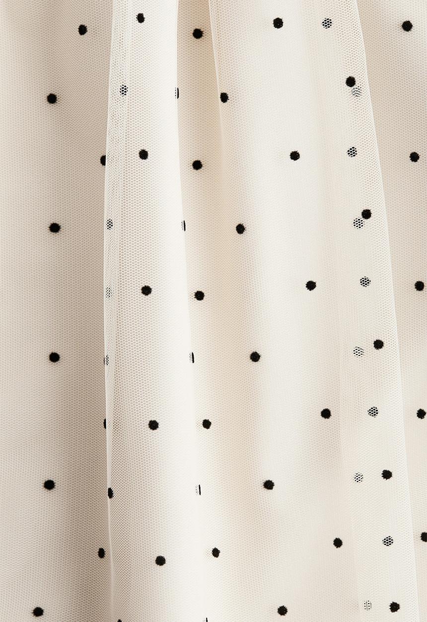 H&M - Flounced tulle dress - light beige/spotted