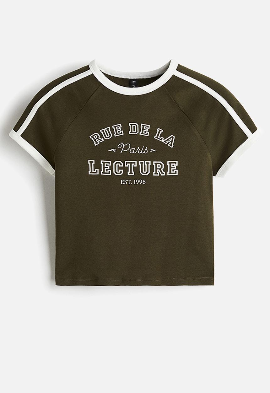 H&M - Cropped t-shirt - dark green paris