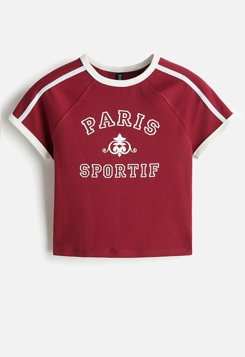 H&M - Cropped t-shirt - dark red paris