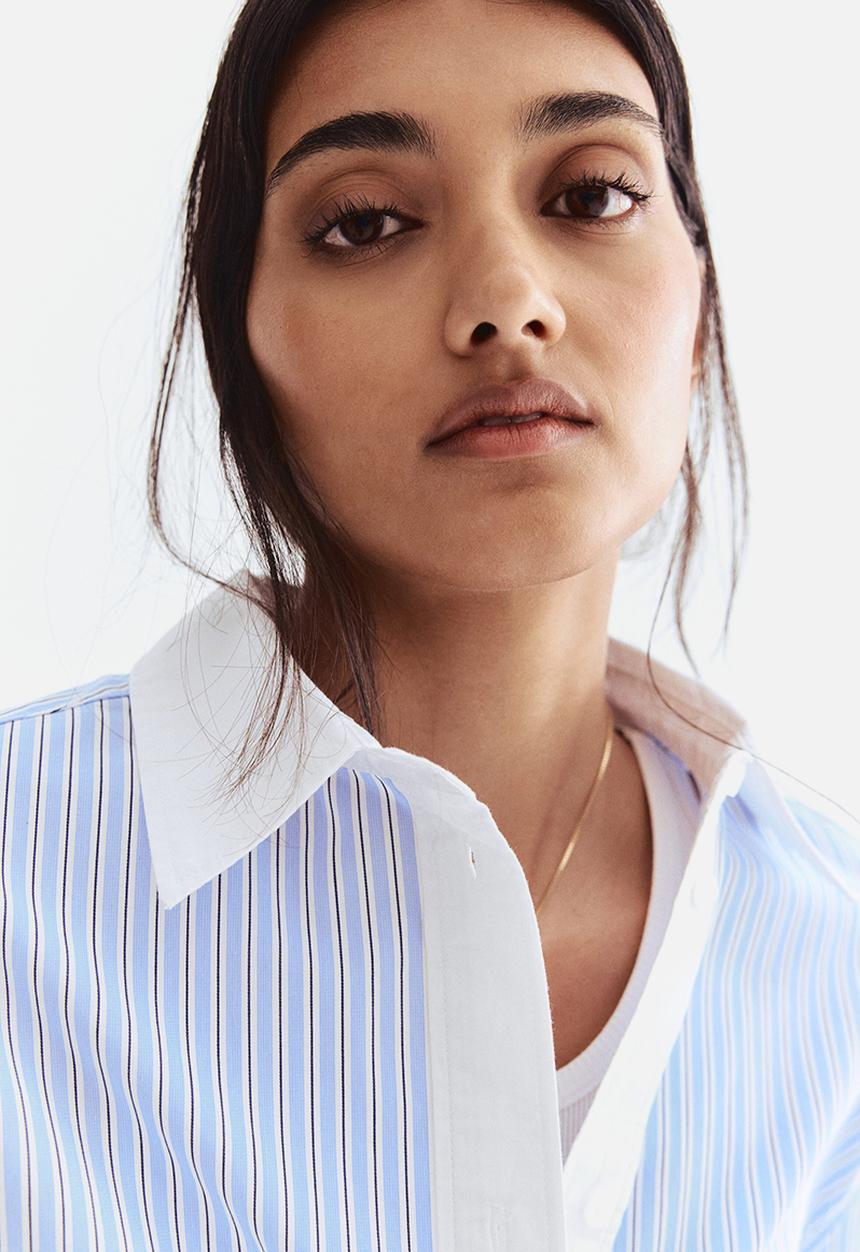 H&M - Short poplin shirt - light blue striped