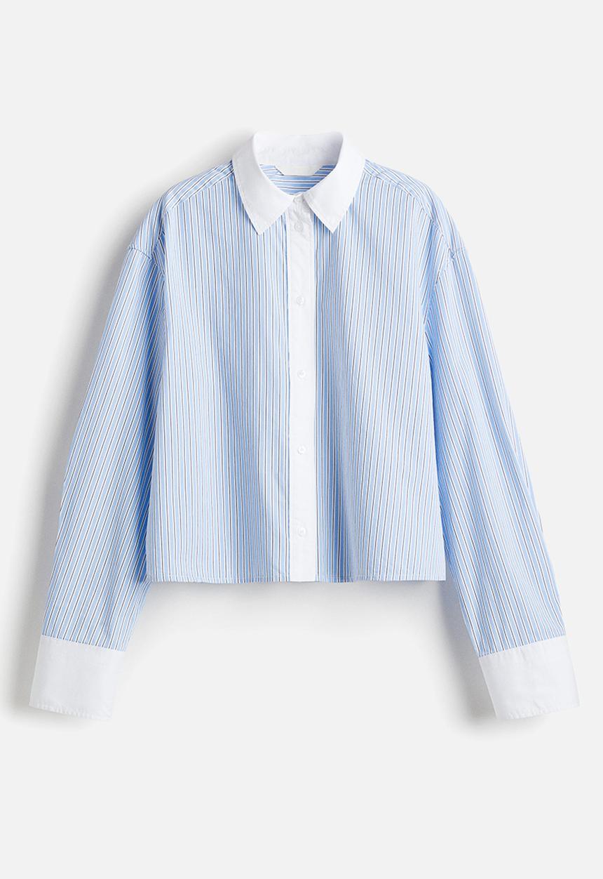H&M - Short poplin shirt - light blue striped