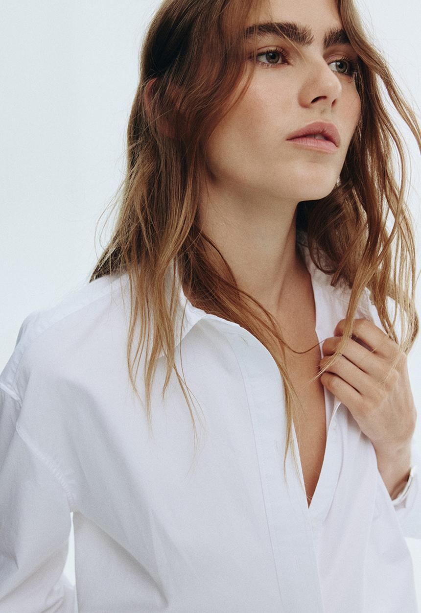 H&M - Short poplin shirt - white