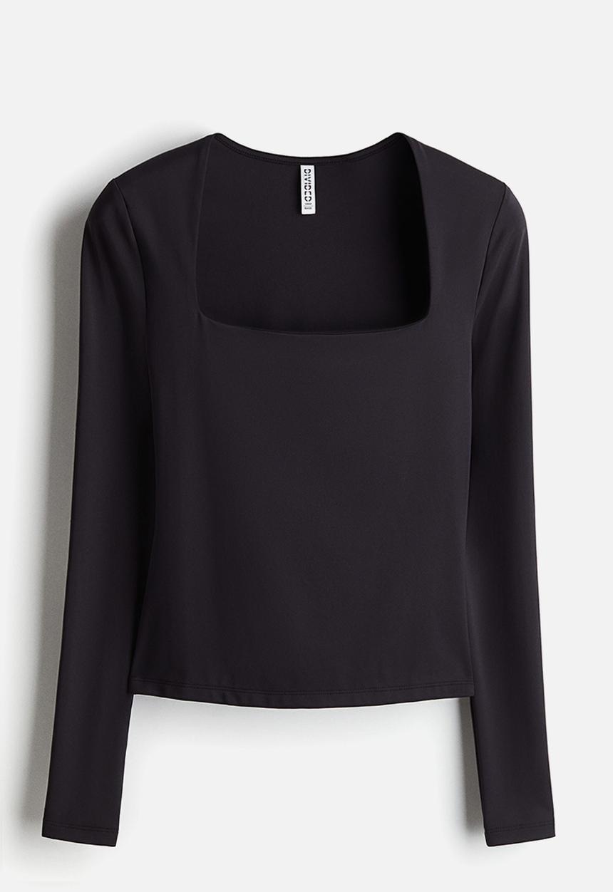 H&M - Long-sleeved microfibre top - black