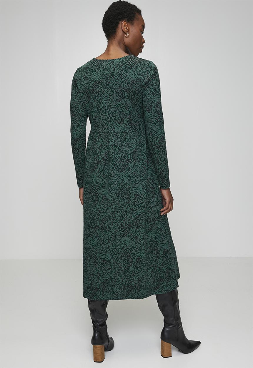 Brave Soul - Ladies Long Sleeve Smock Midi Dress - Black/Green
