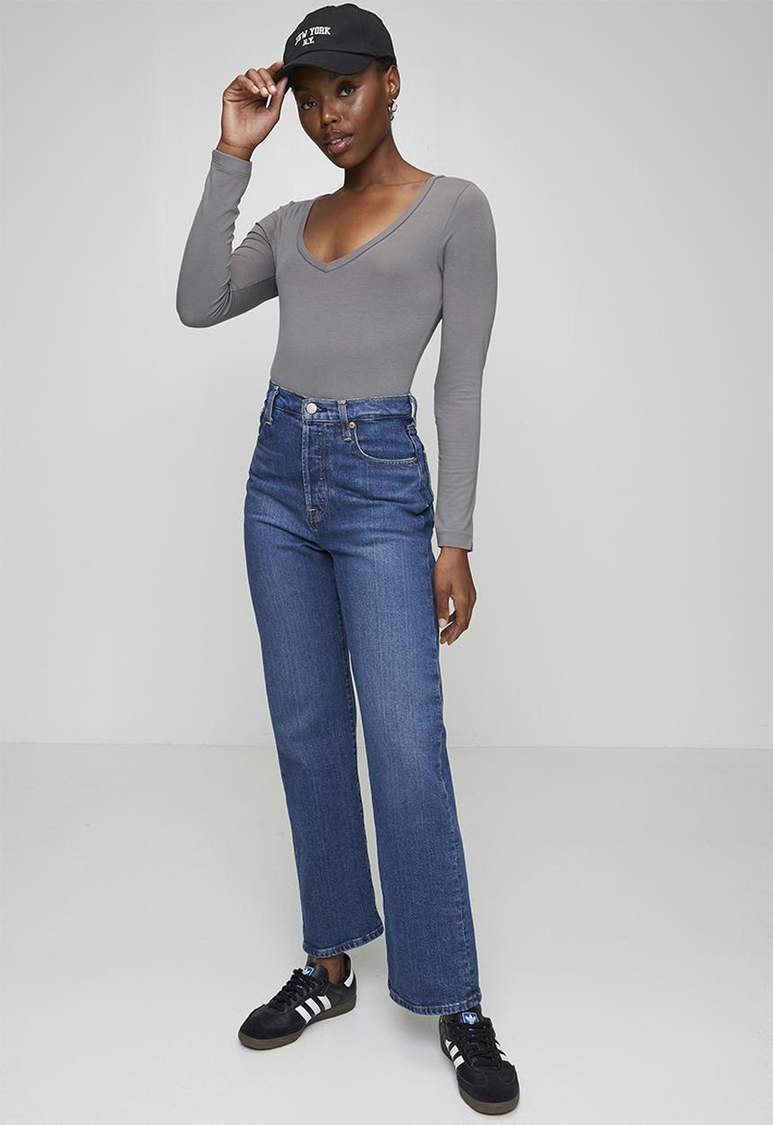 Brave Soul - Ladies V Neck Long Sleeve Bodysuit - Slate