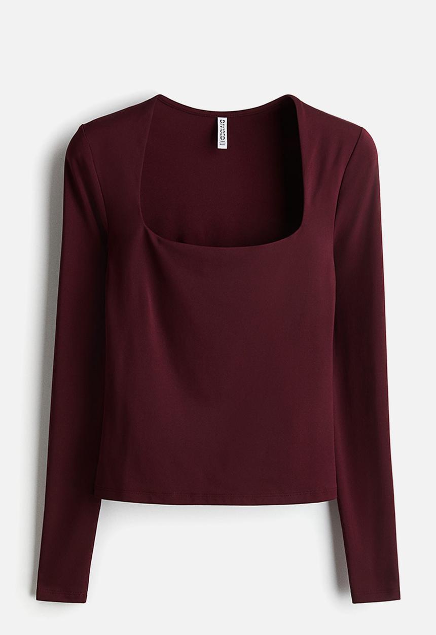 H&M - Long-sleeved microfibre top - burgundy