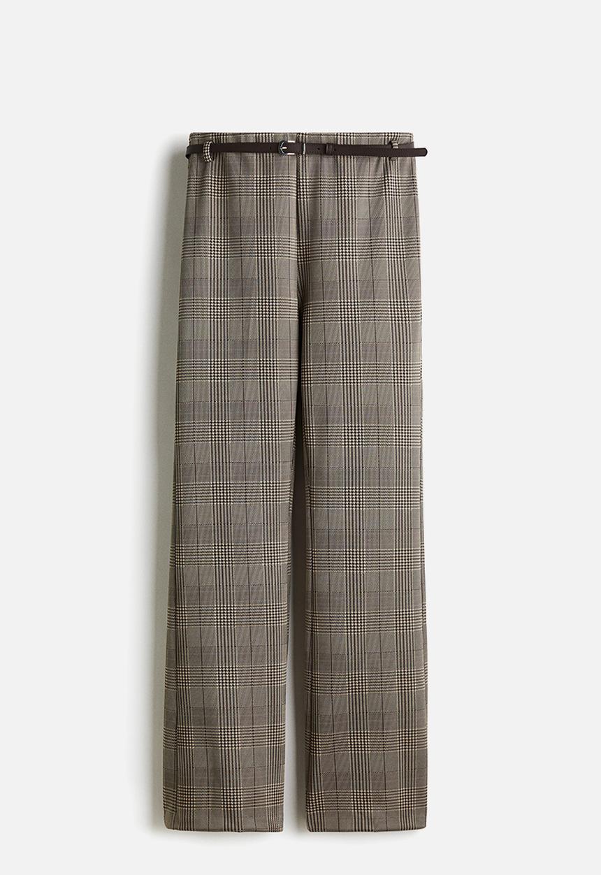 H&M - Belted trousers - dark brown checked