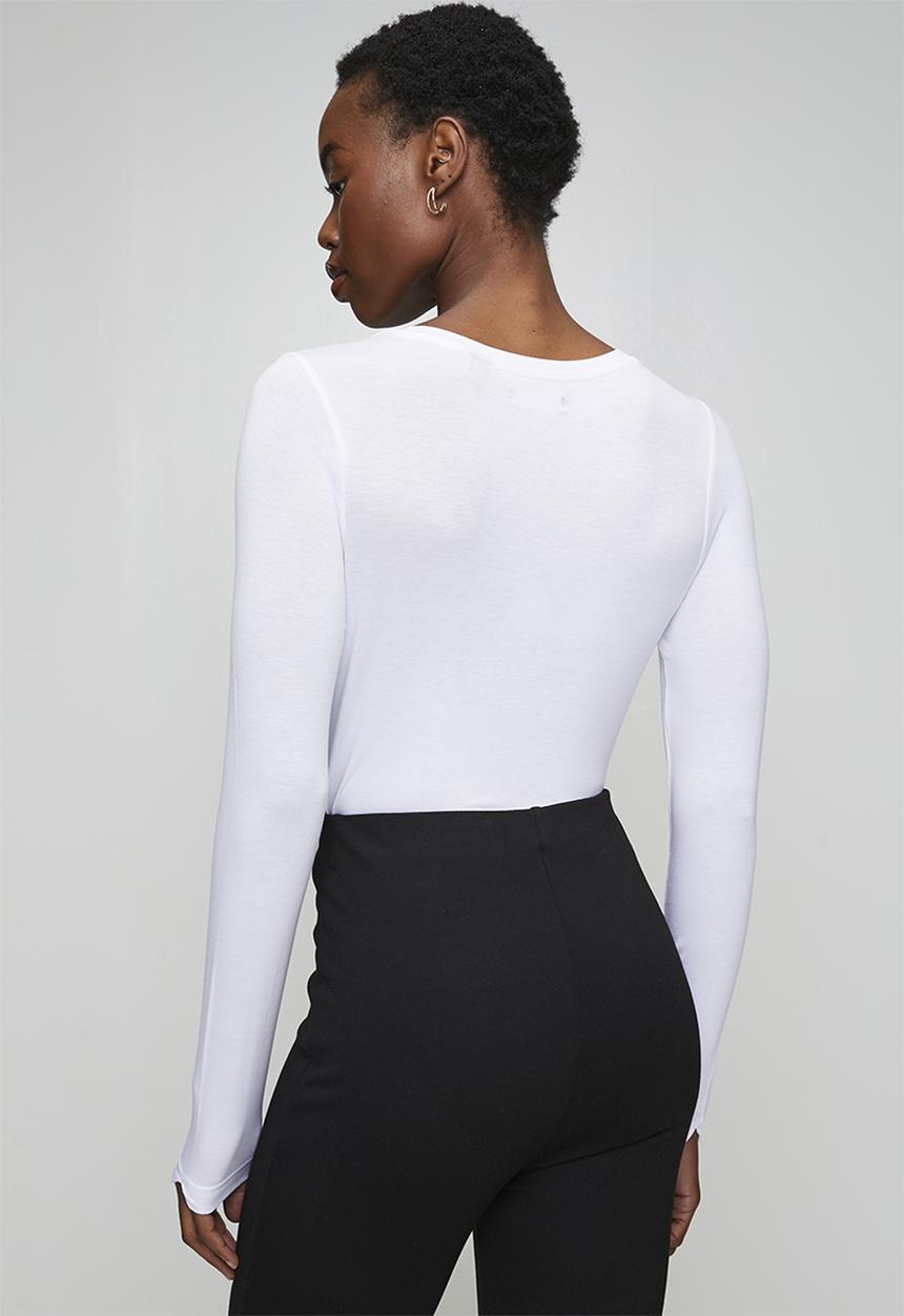 Brave Soul - Ladies V Neck Long Sleeve Bodysuit - White