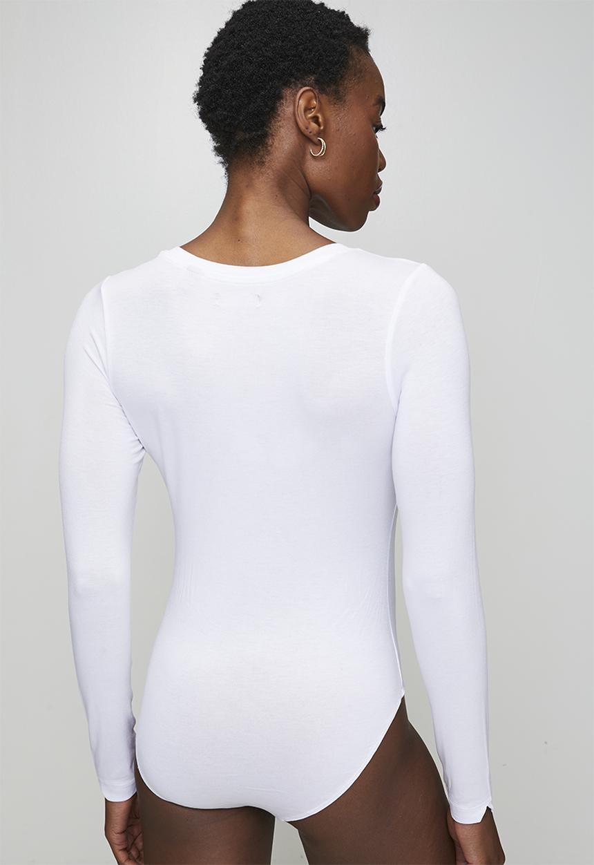 Brave Soul - Ladies V Neck Long Sleeve Bodysuit - White