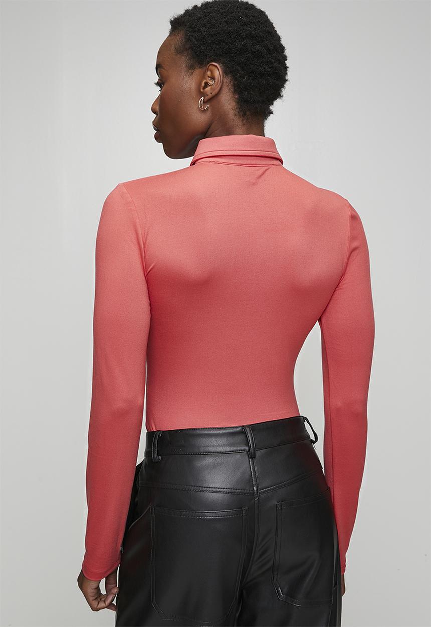 Brave Soul - Ladies Button Through Long Sleeve Bodysuit - Rose