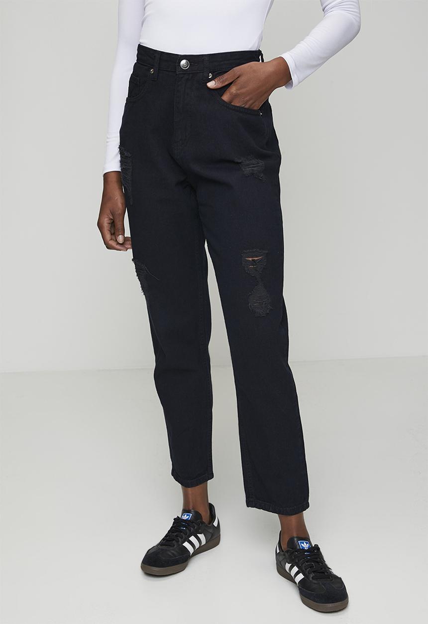 Brave Soul - Ladies Distressed Mom Jean - Black