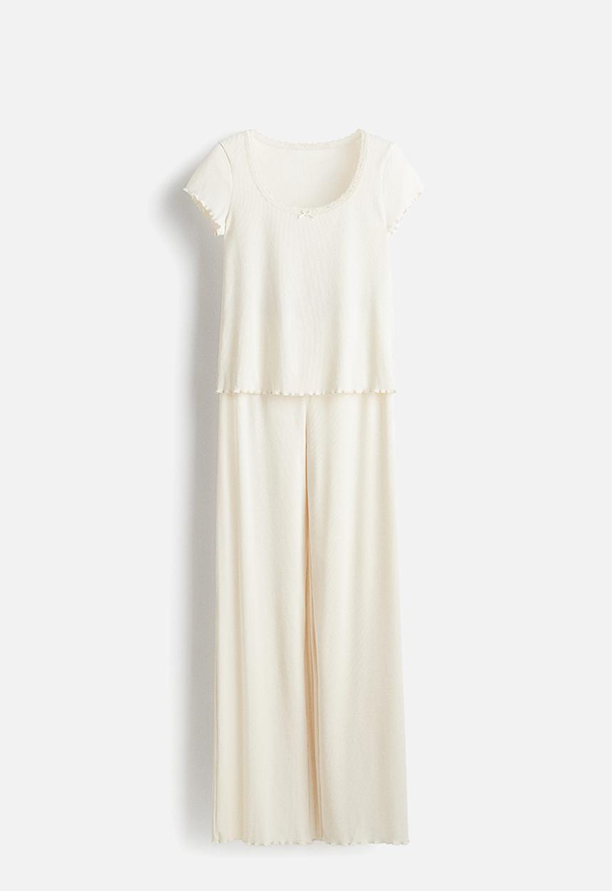 H&M - Ribbed pyjamas - cream