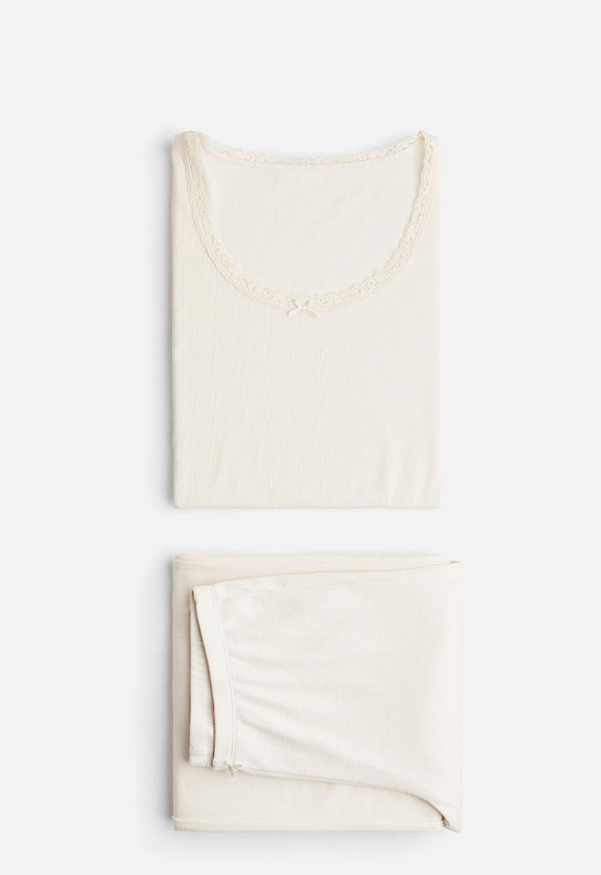 H&M - Ribbed pyjamas - cream