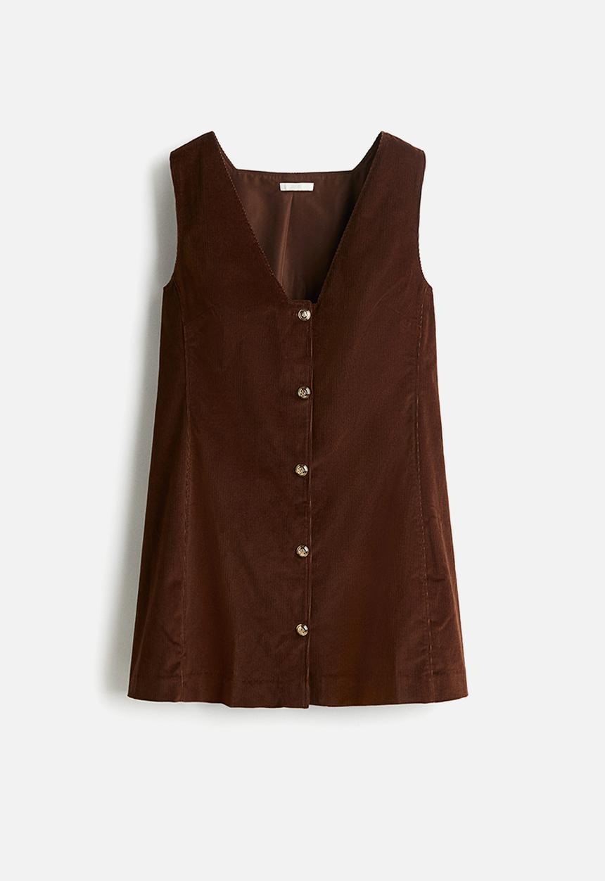H&M - Corduroy pinafore dress - dark brown