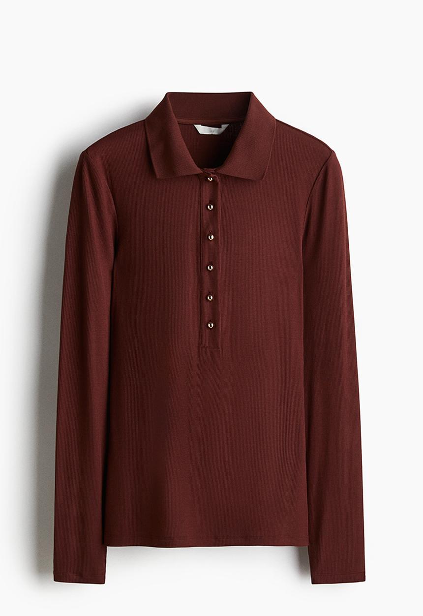 H&M - Rib-knit polo shirt - burgundy