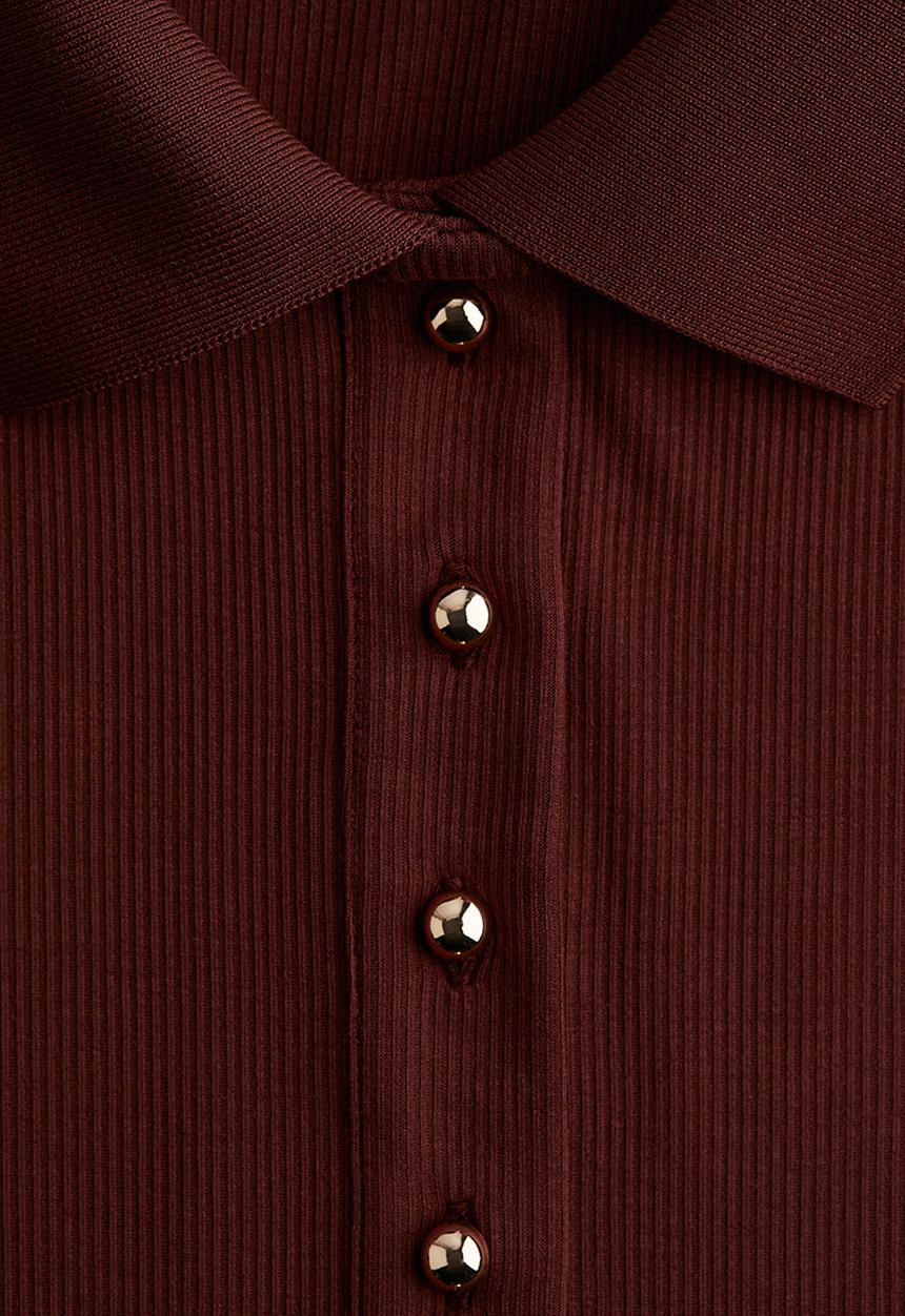 H&M - Rib-knit polo shirt - burgundy