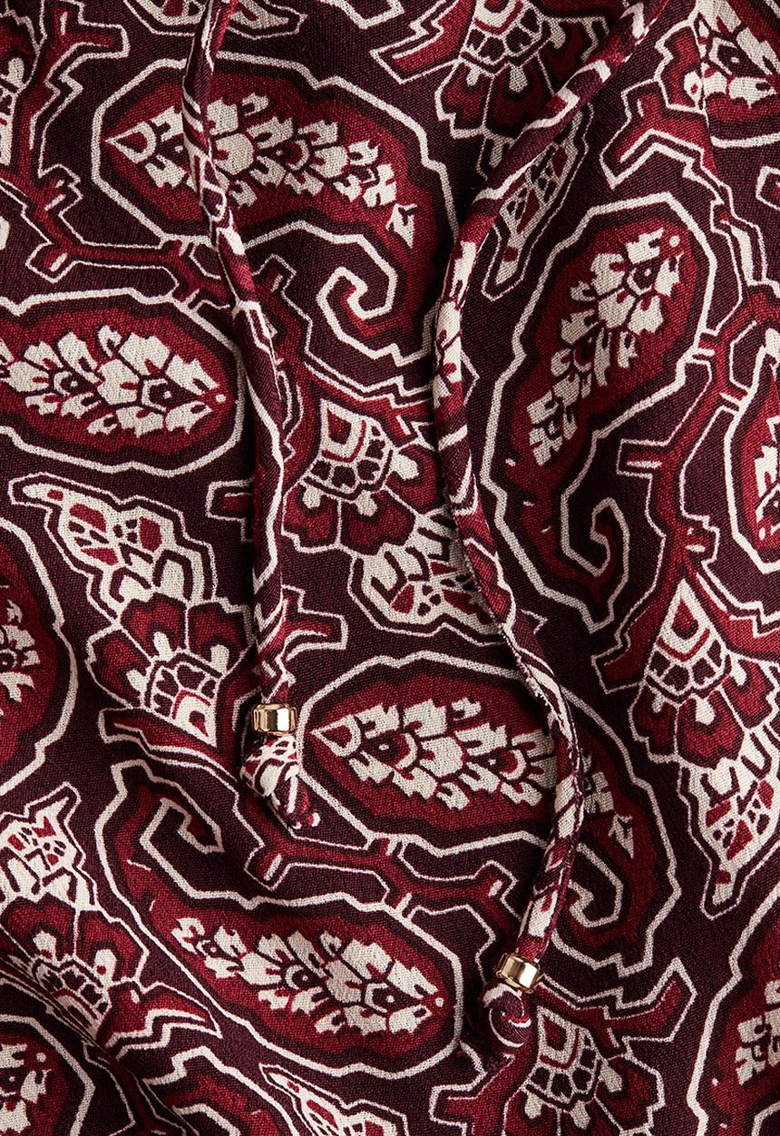 H&M - Frilled-sleeve blouse - burgundy paisley pattern