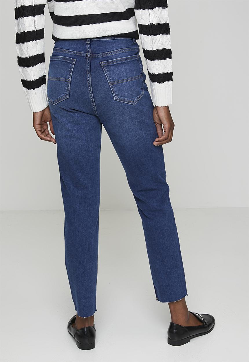 Brave Soul - Ladies Mom Jeans With Raw Hem - Mid Blue
