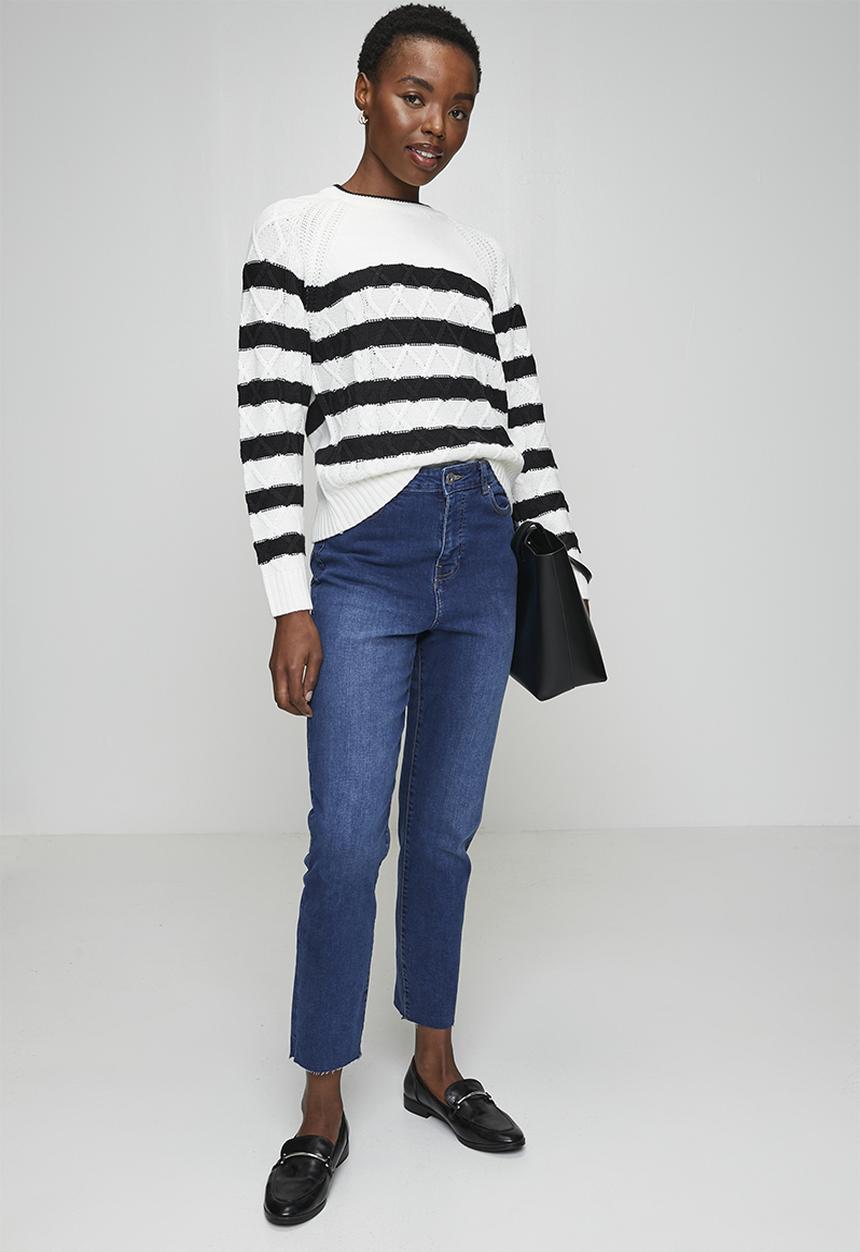Brave Soul - Ladies Mom Jeans With Raw Hem - Mid Blue