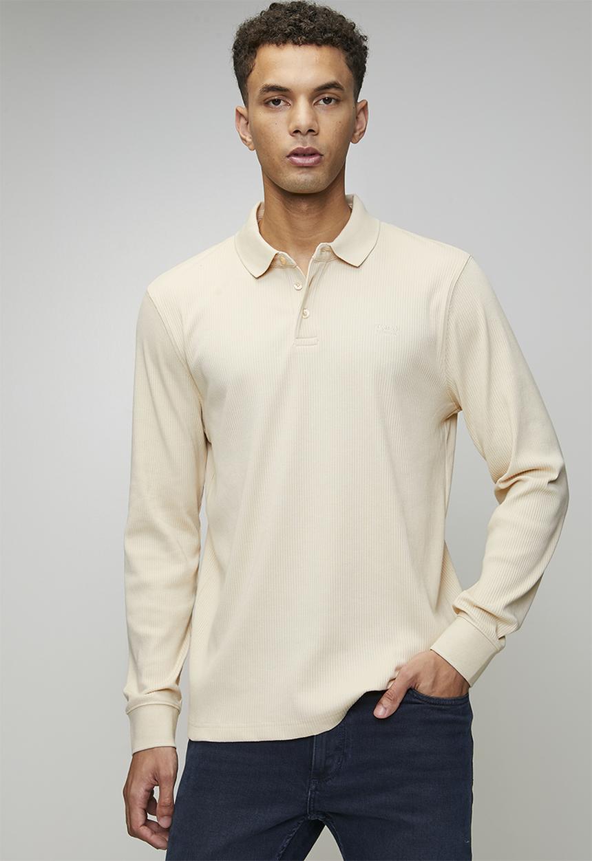 POLO - Kamo Pjc Ribbed Ls Golfer - Light Stone